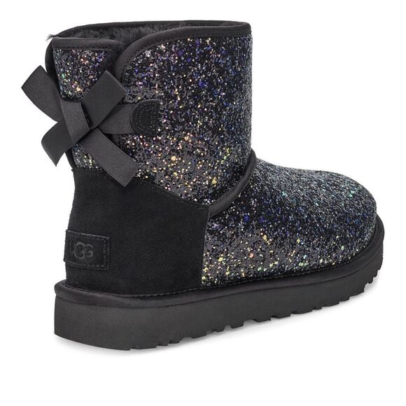 WOMEN'S UGG AUSTRALIA CLASSIC MINI BOW CHUNKY GLITTER COSMOS BOOTIES BLACK 6.5 - Picture 7 of 11